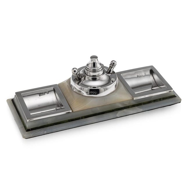 Antique Silver-Mounted Agate Smoker's Stand, London, England, 1913 For Sale - Image 12 of 12