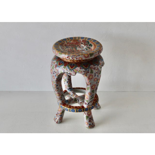Imari gilt ceramic barrel stool/plant stand featuring intricate floral patterns and hand-finished Japanese Oiran...