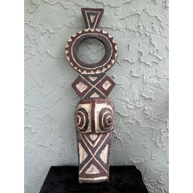 African Large Hand-Carved African Tribal Mask Sculpture in Painted Wood, 23.25”h For Sale - Image 3 of 12