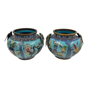 Huge Pair of Early 20th Century Antique Chinese Cloisonne Pots/Vases