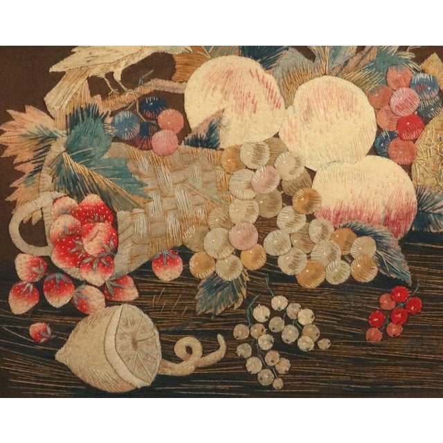 Brown Regency Wool and Silk Threadwork Picture: Still Life of Fruit With Birds For Sale - Image 8 of 16
