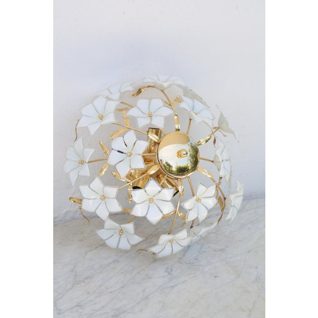 Grace Kelly, Delicious Murano Ceiling Light White Flowers, 1980 For Sale - Image 9 of 16