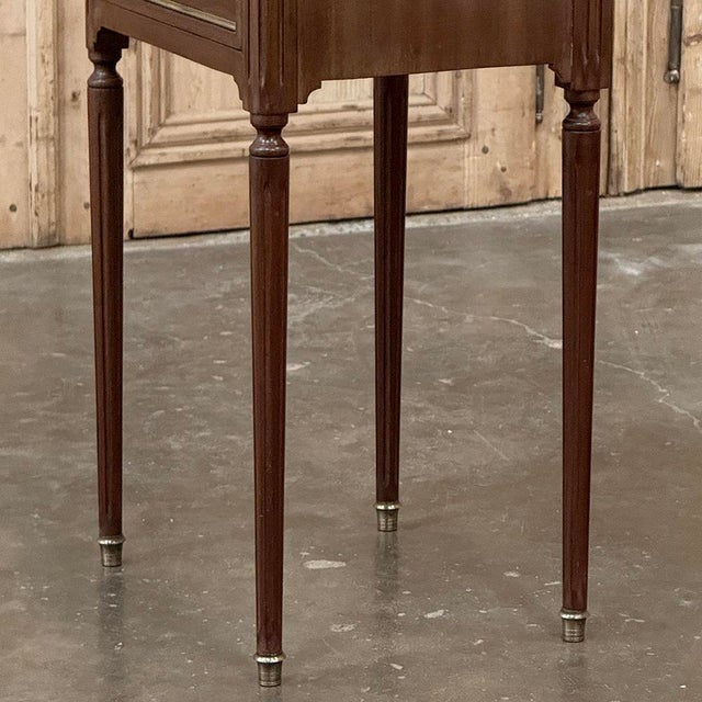 Antique French Louis XVI Mahogany Bedside Table With Carrara Marble and Brass Gallery For Sale - Image 12 of 15