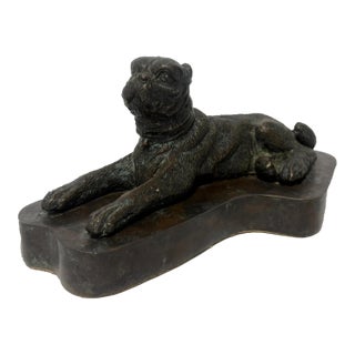 European Patinated Bronze Recumbent Pug, 19th Century For Sale