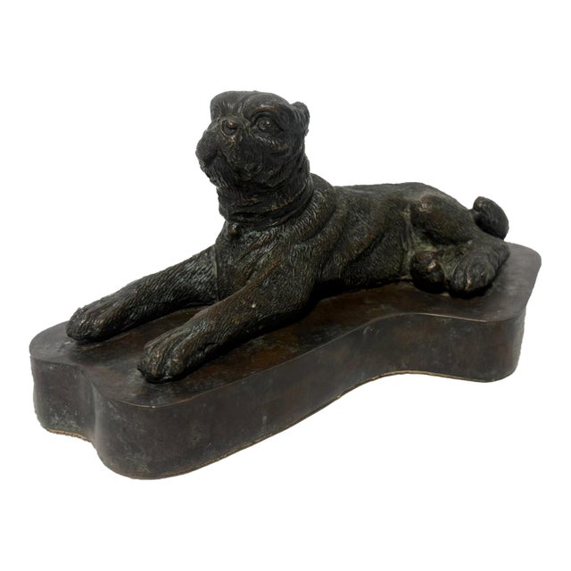 European Patinated Bronze Recumbent Pug, 19th Century For Sale