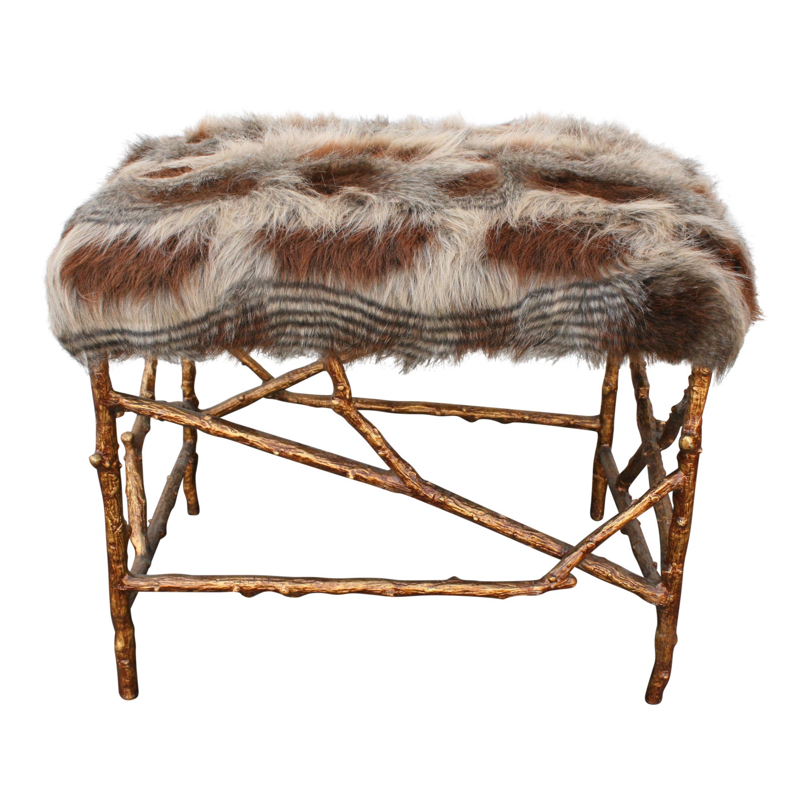 Barclay Butera FauxFur & Gold Ottoman Chairish