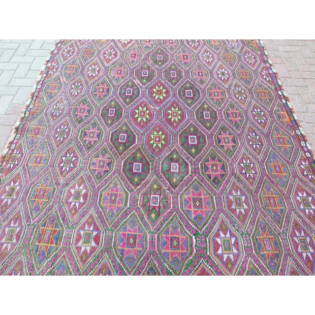 Mid-Century Modern 20th Century Turkish Handmade Large Boho Kilim Area Rug For Sale - Image 3 of 13