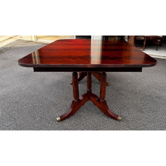 Vintage Regency Style Flame Mahogany Double Pedestal Dining Table For Sale - Image 4 of 5