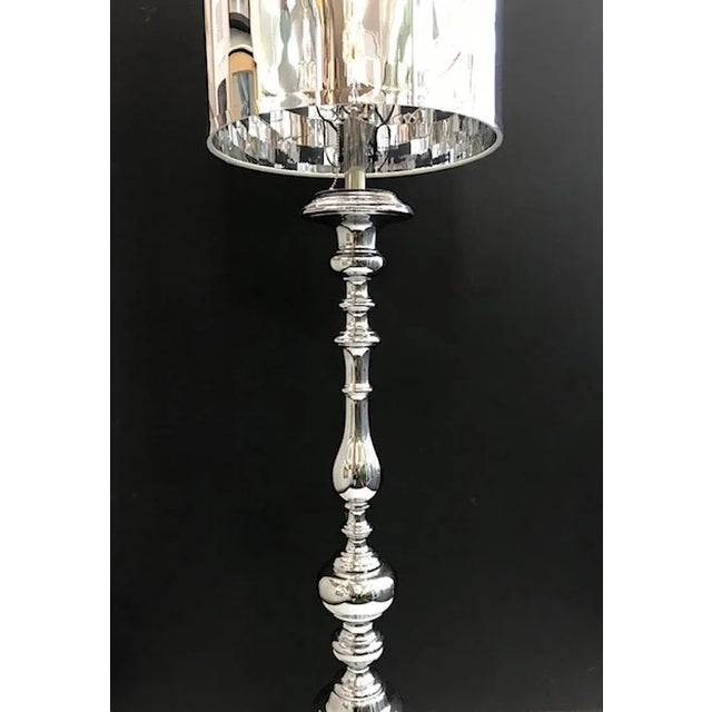Italian 1970s Chrome "Turned Wood" Style Candlestick Floor Lamp For Sale - Image 10 of 12