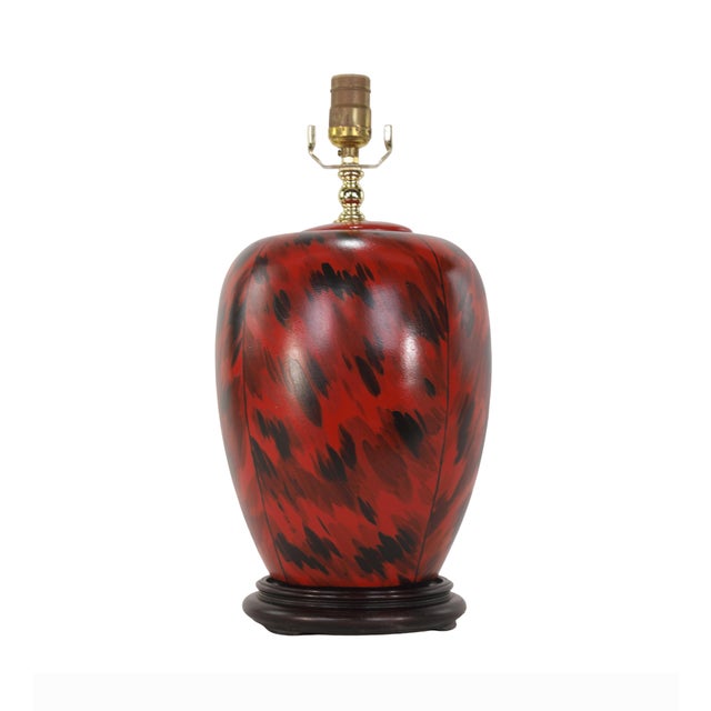 Vintage Art Deco Hand-Painted Red and Black Tortoiseshell Porcelain Table Lamps - Pair For Sale - Image 4 of 9