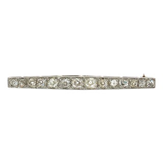 Early 20th Century Edwardian Platinum 14 Old Mine Cut Diamond Bar Brooch For Sale