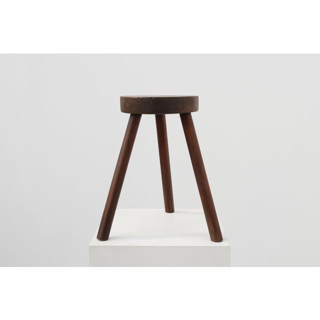 Rustic Oak Wooden Tripod Stool, France, 1890s For Sale - Image 5 of 10
