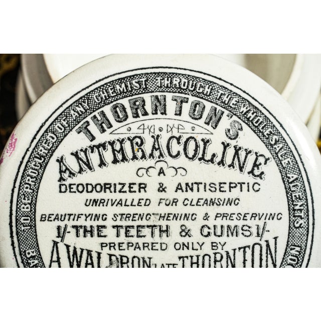 19th Century Nice Large Thornton's Anthracoline Toothpaste Porcelain Lidded Jar Advertising Bathroom Vanity Home Decor For Sale - Image 4 of 11