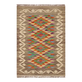 Bohemian Kilim Gray Beige Hand-Woven Wool Rug For Sale
