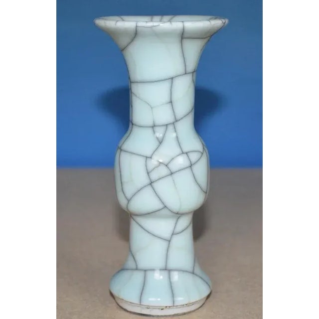 Late Qing Chinese monochrome crackle glaze celadon porcelain gu shape vase - early 20th century. Measures 6 1/4" tall x 2...