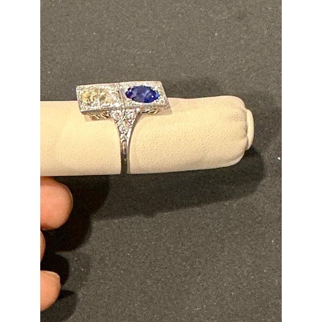 Early 20th Century GIA CEYLON Blue Sapphire & Old Minor 3 CT Diamond Cocktail Ring Platinum Estate For Sale - Image 5 of 18