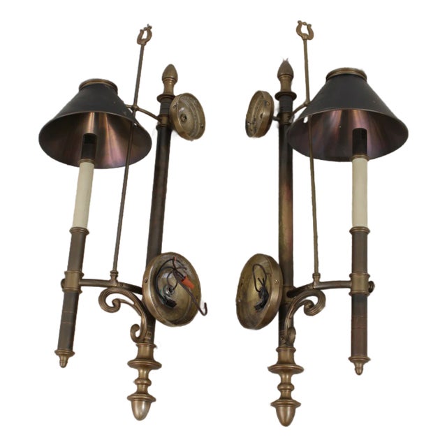 1970s Traditional Chapman Lighted Sconces W. Tole Shades - a Pair For Sale