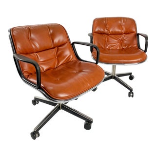 1970s Charles Pollock for Knoll Cognac Leather Executive Desk Chairs - a Pair For Sale