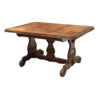 Antique French Oak & Elm Trestle Base Dining Table - No Extension Leaves For Sale