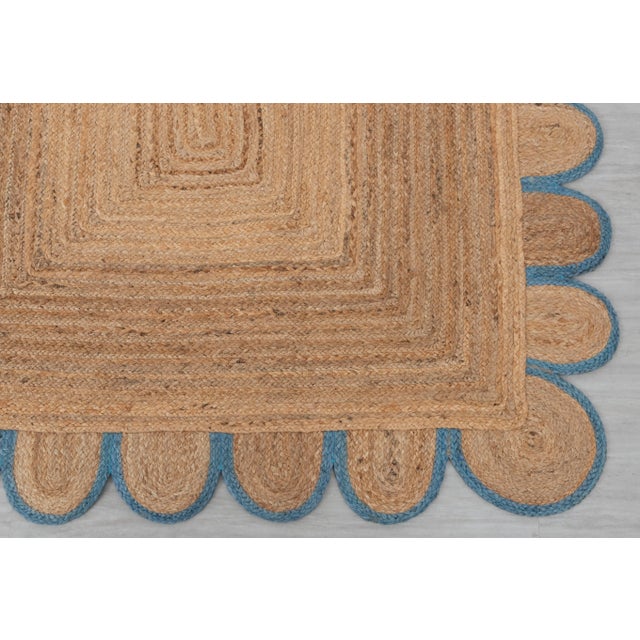 French Blue Scallop Edge Jute Rug 2x4 For Sale - Image 4 of 13