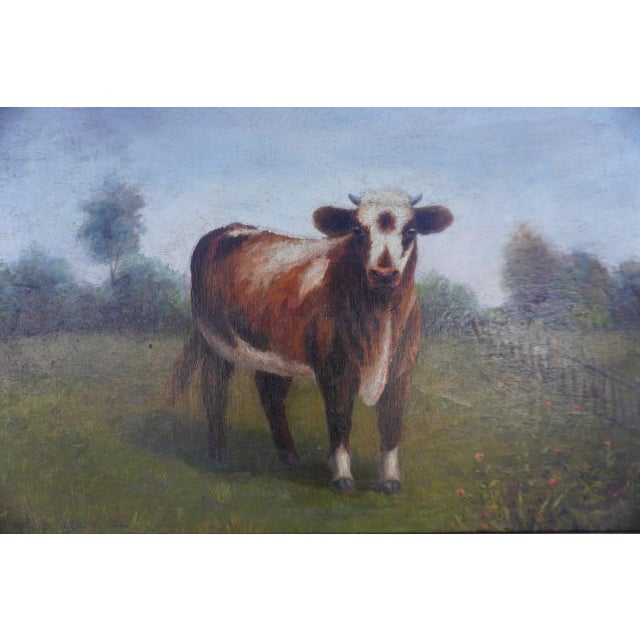 Portraiture 19th Century Victorian Era Guernsey Cow Portrait, Oil on Canvas For Sale - Image 3 of 6