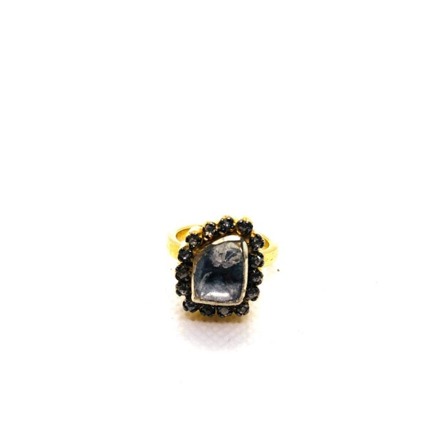 Baby Blue Bochic “Capri” Natural Rose Cut Diamond Ring Set In 18K Gold & Silver For Sale - Image 8 of 9