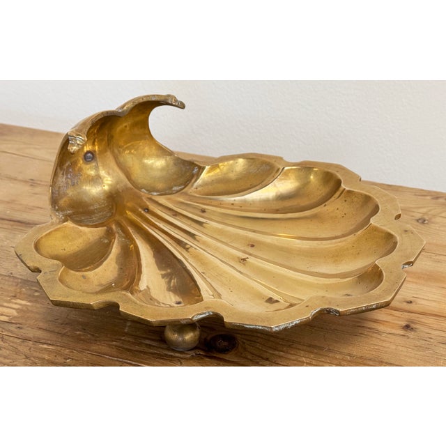 Oversized Vintage Brass Shell Motif Dish on Ball Feet For Sale - Image 4 of 11