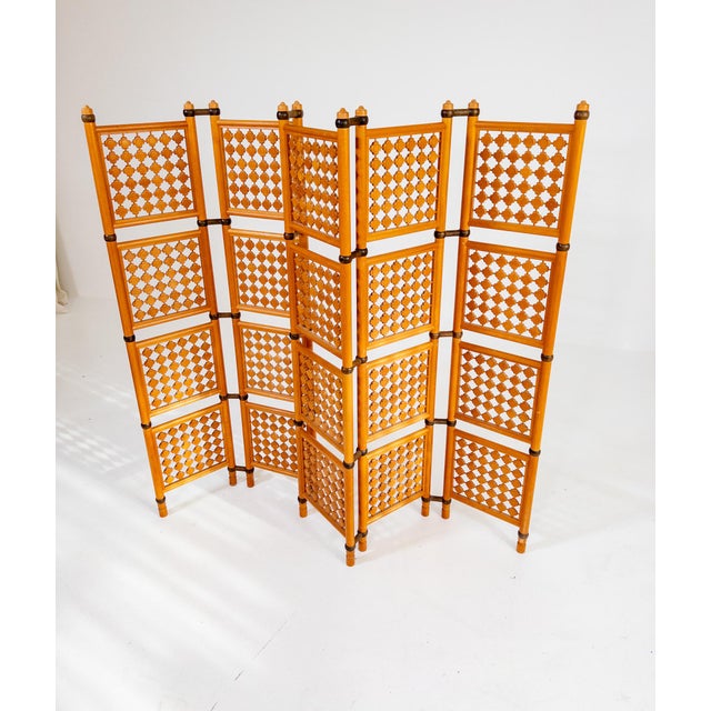 Brown Lotus Square Folding Room Divider in Birch, Singapore, 1970s For Sale - Image 8 of 11