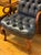 Queen Anne Style Tufted Blue Leather Armchair, Vintage For Sale - Image 14 of 14