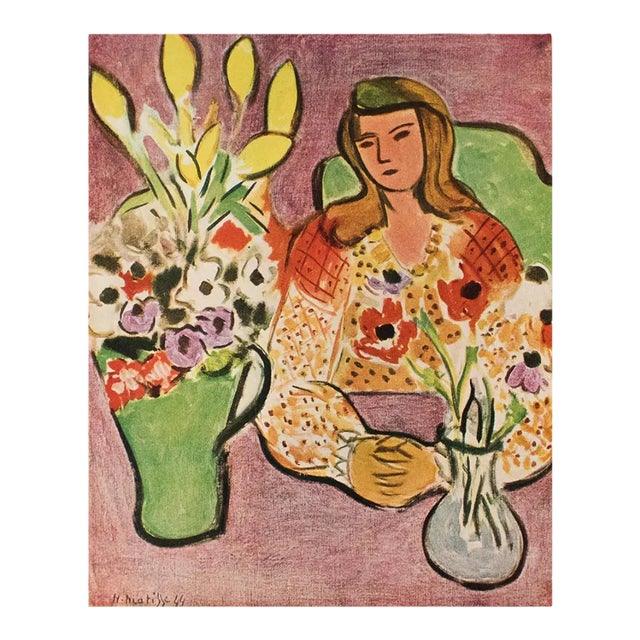 1946 After Henri Matisse "Girl With Anemones on Purple Background", First Edition Parisian Lithograph For Sale