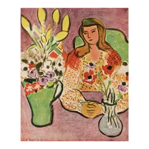 1946 After Henri Matisse "Girl With Anemones on Purple Background", First Edition Parisian Lithograph