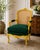 French Mid 20th Century French Louis XV Caned Bergère Armchair — Canary Yellow Frame With Emerald Green Cushion Cover For Sale - Image 3 of 3