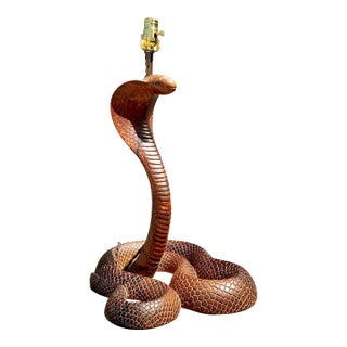 Vintage Hand Carved Wood Cobra Lamp For Sale