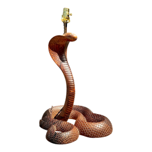 Vintage Hand Carved Wood Cobra Lamp