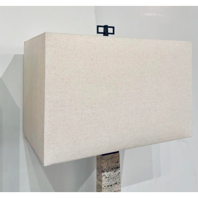 Metal Revelation Modern Travertine Spire Buffet Lamps Pair For Sale - Image 7 of 8