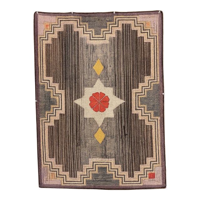 Vintage Hand Hooked Geometric Area Rug For Sale