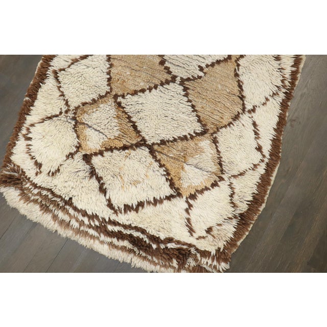 Vintage Zabihi Collection Brown Ivory Small Moroccan Plush Rug - 2'8" x 5'10" For Sale - Image 9 of 9