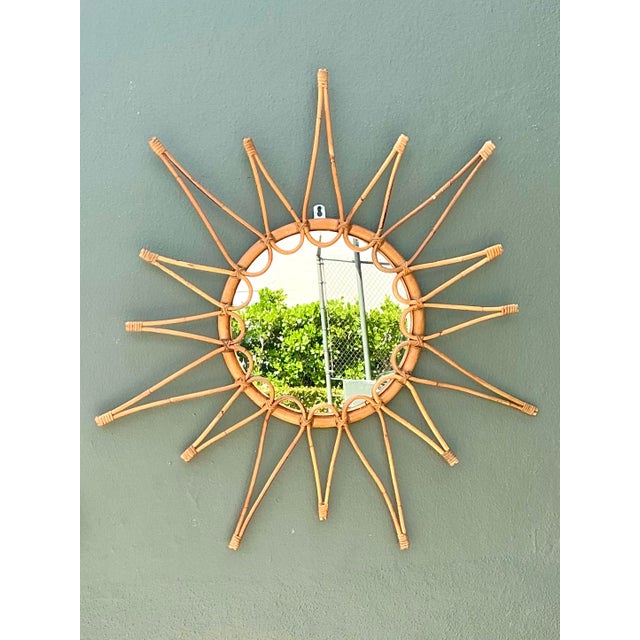 Vintage Italian Bent Rattan Sunburst Mirror For Sale - Image 9 of 12