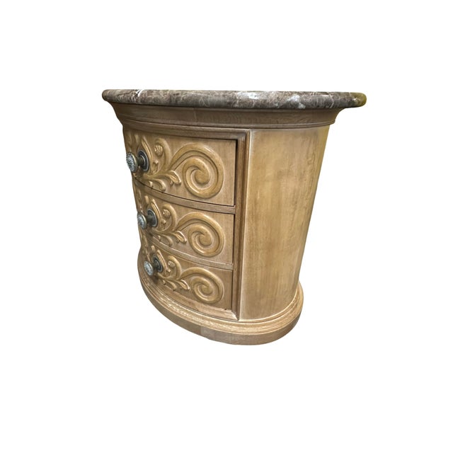 Marble-Top Carved Drum Chest / Nightstand For Sale - Image 4 of 11