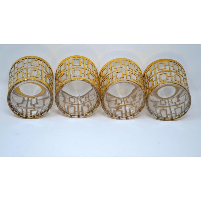 Gold 1960s Imperial Glass Shoji Trellis 22 Carat Gold Plated Bud Vase Cocktail Glasses Mixer Set - Set of 5 For Sale - Image 8 of 12