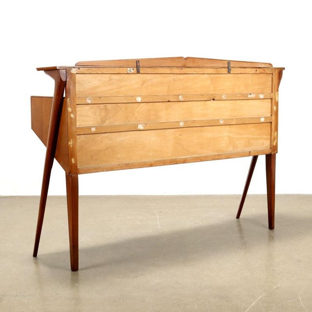 Brown Vintage Console Table in Oak Veneer and Brass, 1950s For Sale - Image 8 of 9