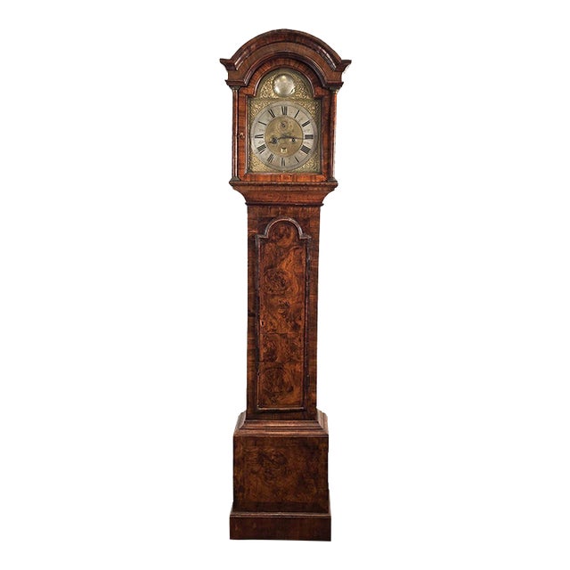 Queen Anne Burl Walnut Long Case Clock by Thomas Perkins For Sale