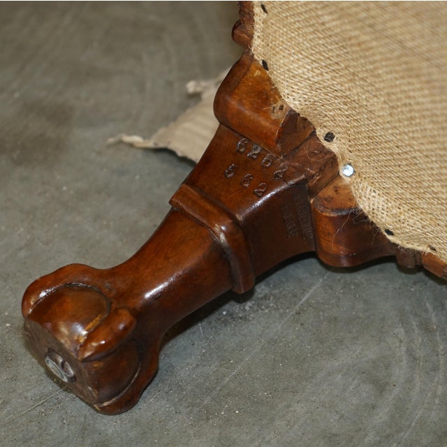 Absolutely finest quality, fully restored, original Antique Victorian Mahogany framed Howard & Son's easy armchair with...