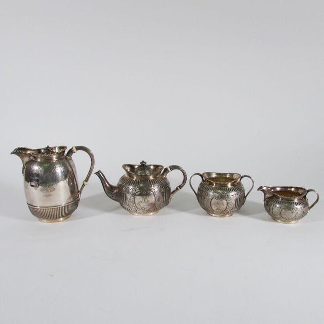 Engraved Antique English Elkington Silver Plate Tea and Coffee Set 19th C. - Four Pieces For Sale In New York - Image 6 of 6