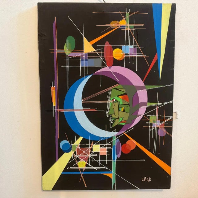 A 1980s Kandinsky Style Futurist Abstract Italian Oil Painting by Libero Vitali For Sale - Image 13 of 16