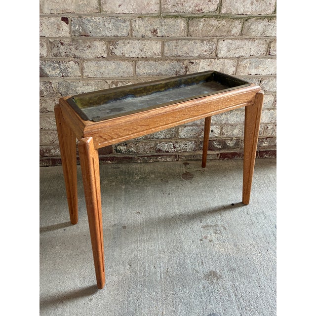 1960s Vintage Brass & Wood Rectangular Side Table For Sale - Image 5 of 12