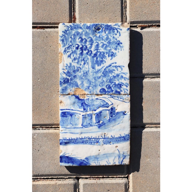 Circa: 18th Century. Country: Portugal. Material: Earthenware, Tin-glazed pottery. Note: There two tiles were once part of...