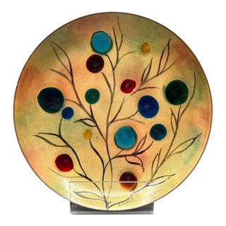 Vintage Hilary “Tree of Life” Enamel on Copper Plate With Glass Cabochons For Sale