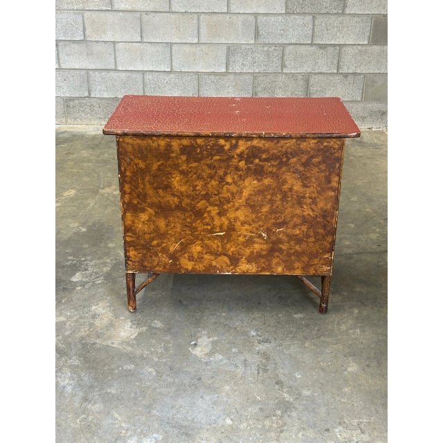 Raspberry Red Vintage British Colonial Chest in Faux Tortoise Shell and Faux Bamboo With Crackle Finish For Sale - Image 8 of 12