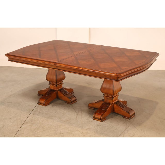 High Quality Ethan Allen Tuscany Collection Dining Table Featuring A Shaped Top With Parquet Veneer Surface And Rounded...